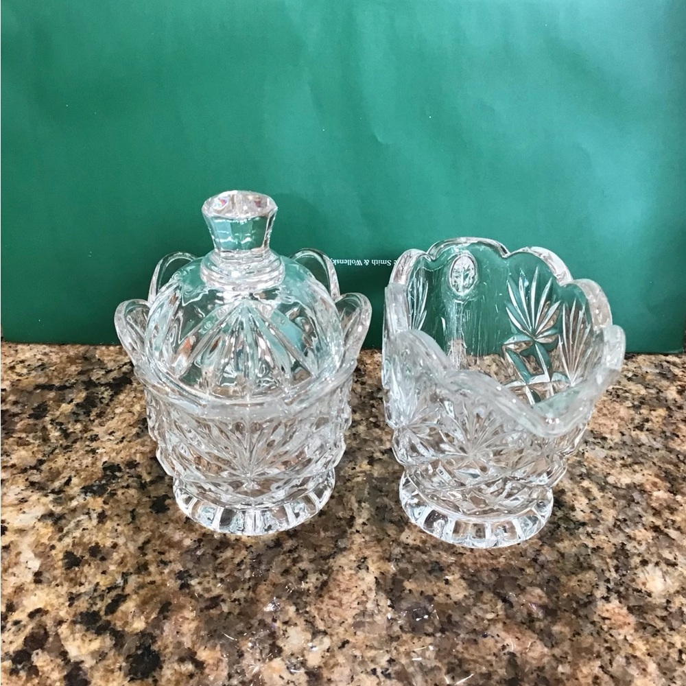 Shannon Godinger Crystal Sugar Bowl and Creamer Set NEW